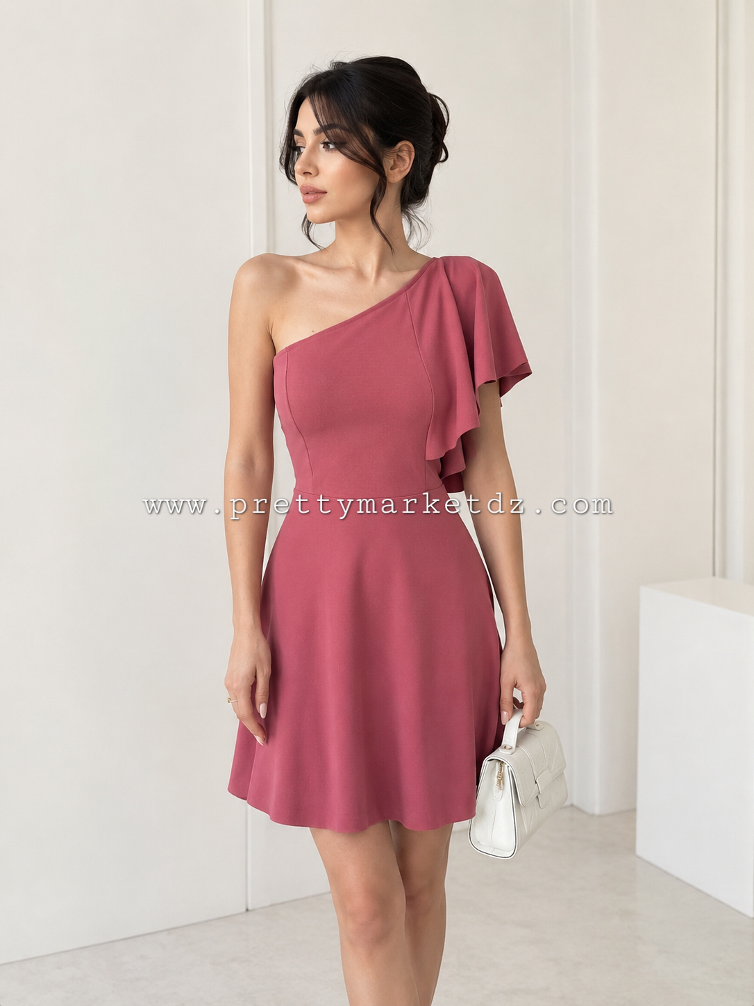 Robe courte one shoulder - rose