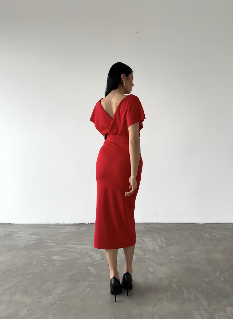 Robe croisée perlée- rouge