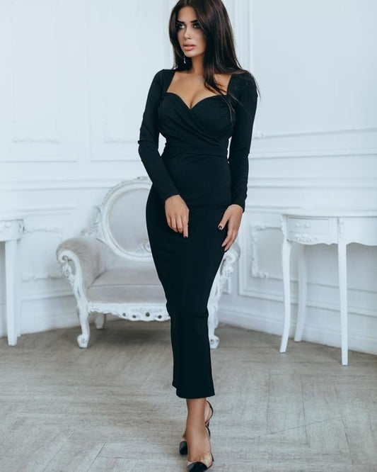 Robe croisée longue - noir