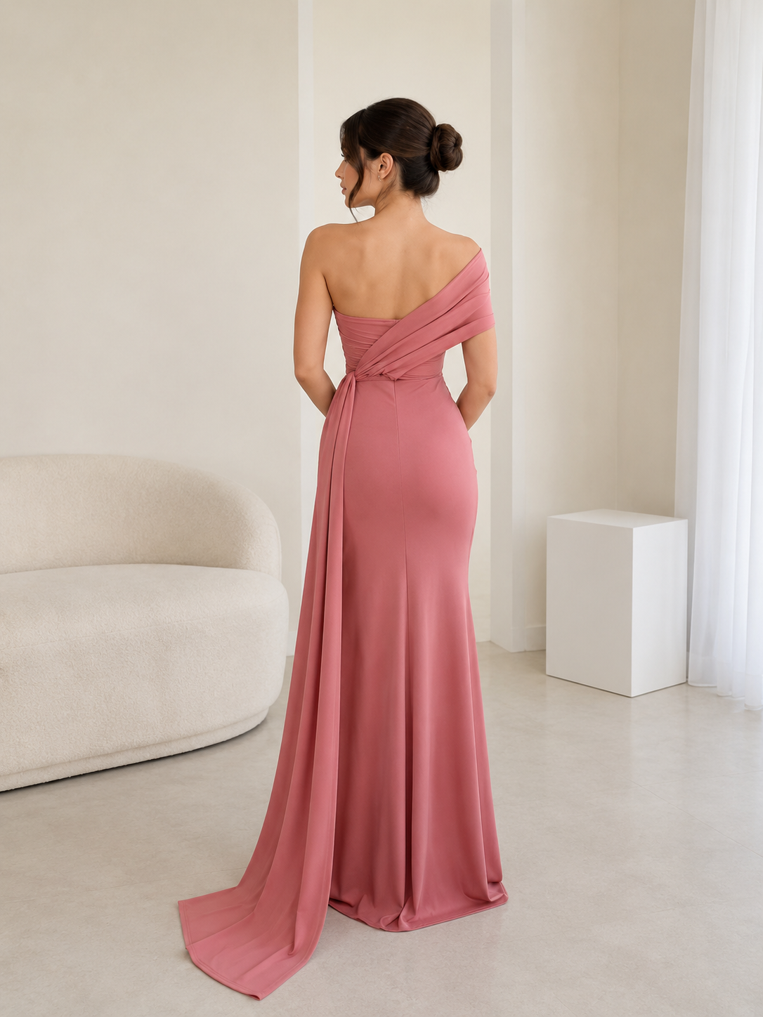 Robe sirène drapée - rose