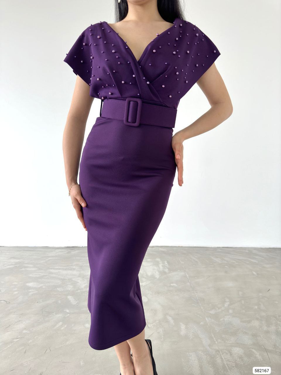 Robe croisée perlée - violet