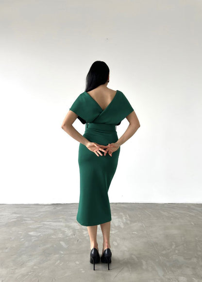 Robe croisée perlée - vert