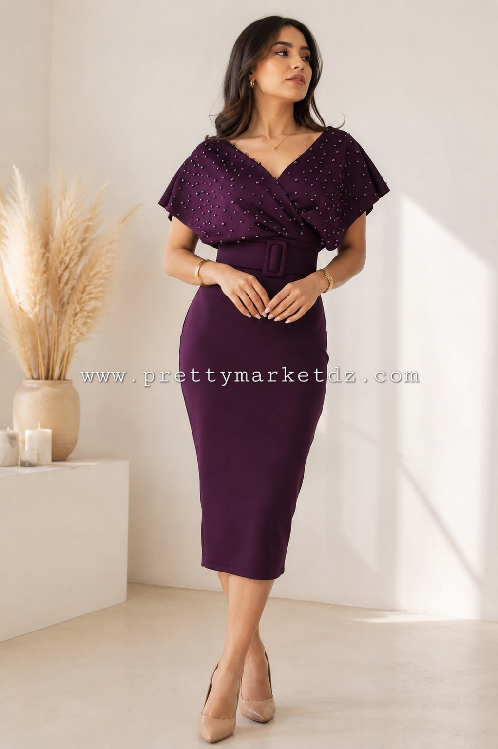 Robe croisée perlée - violet