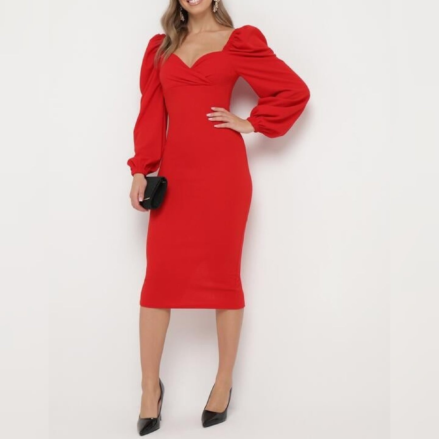 Robe croisée manches bouffantes - rouge