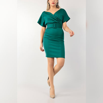 Robe croisée à ceinture - vert